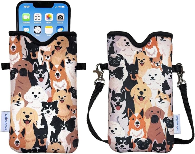 Tainada Men Women Neoprene Phone Sleeve Pouch Case Bag with Crossbody Strap/Neck Lanyard for iPhone 17/16/15 Pro Max, Air, 16/15 Plus, 16e; Samsung S25, S24, A56, A55, Z Fold7 (Doodle Dogs Style 2) - Image 1
